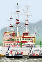 スワンと芦ノ湖海賊船