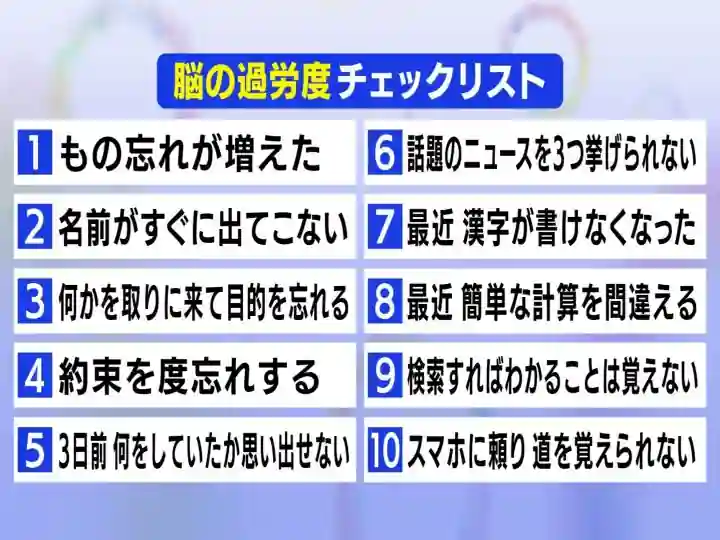 物忘れやスマホ依存による脳の過労度を確認するチェックリスト